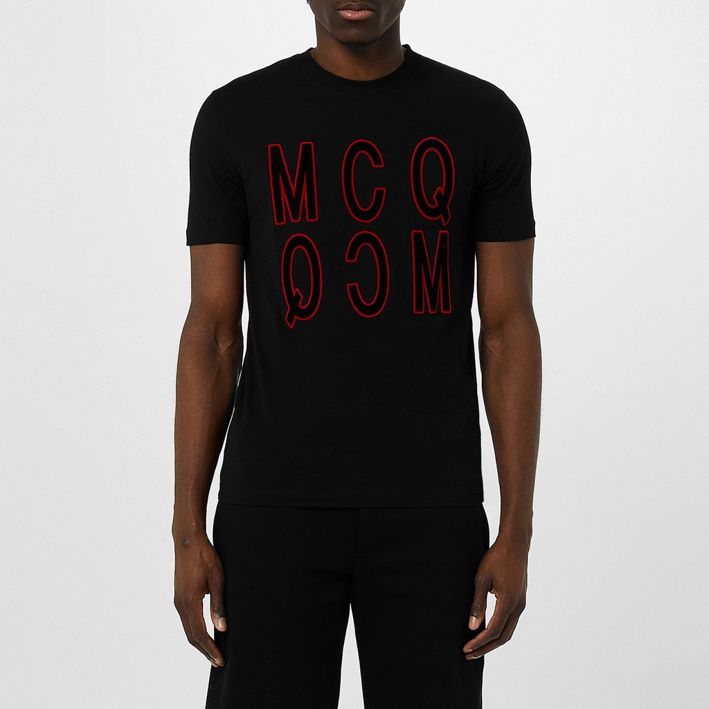Alexander McQueen Velvet Logo T Shirt - Black SMU 1000